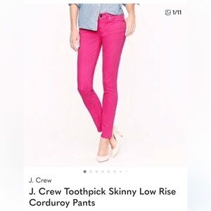 J. Crew Fuchsia Skinny Corduroy Pants